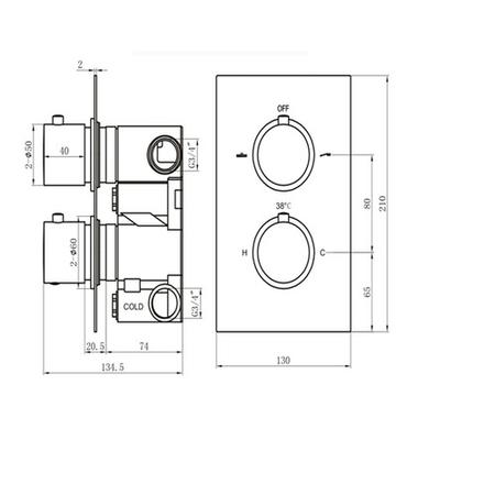 GRADE A1 - Arissa Matt Black Dual Control Round Concealed Valve - 2 Outlet