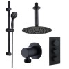 Black Concealed Shower Mixer with Triple Control &amp; Round Ceiling Mounted Head and Handset - Arissa