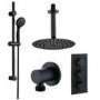 Black Concealed Shower Mixer with Triple Control & Round Ceiling Mounted Head and Handset - Arissa