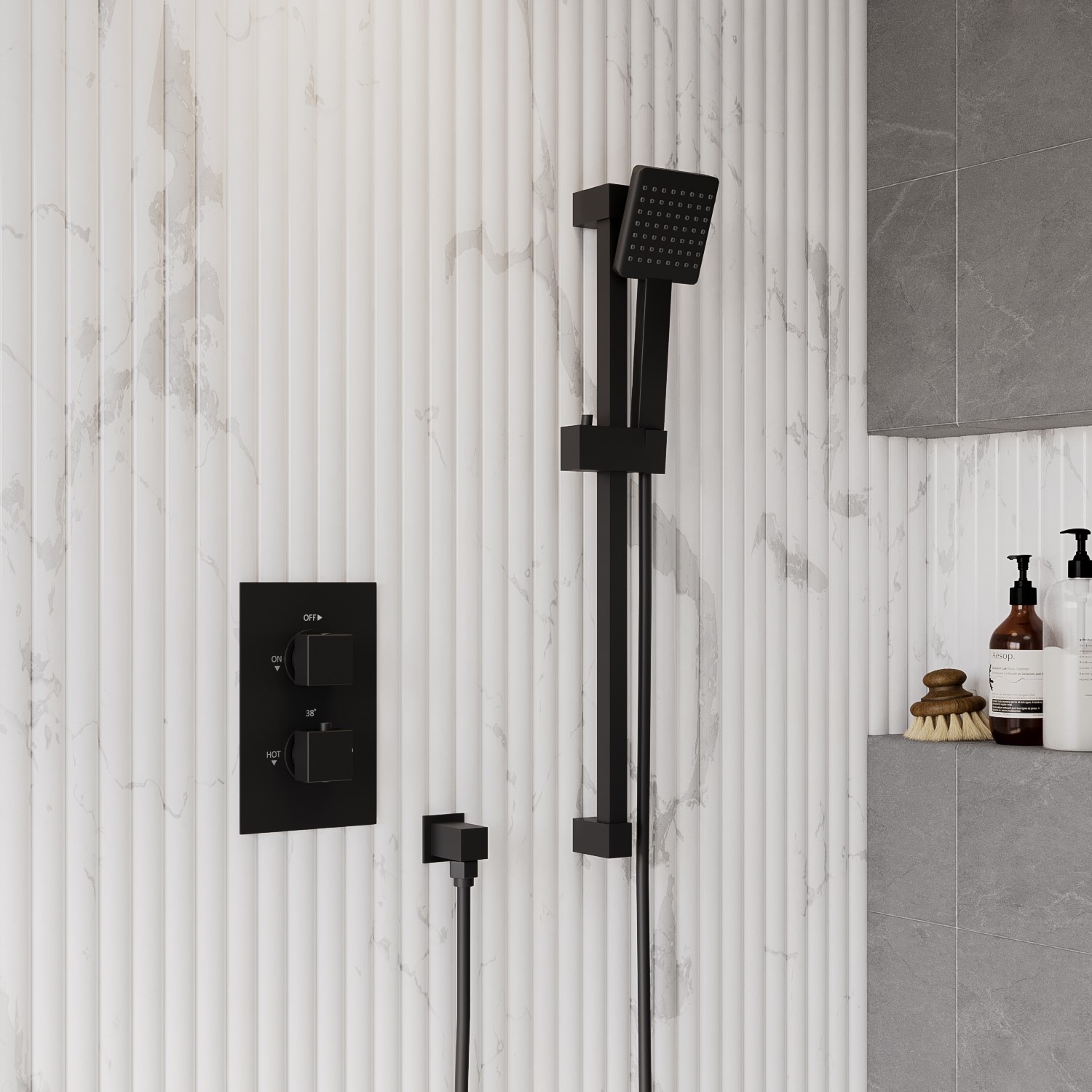 Black Concealed Shower Mixer with Dual Control & Slide Rail Kit and Handset - Zana