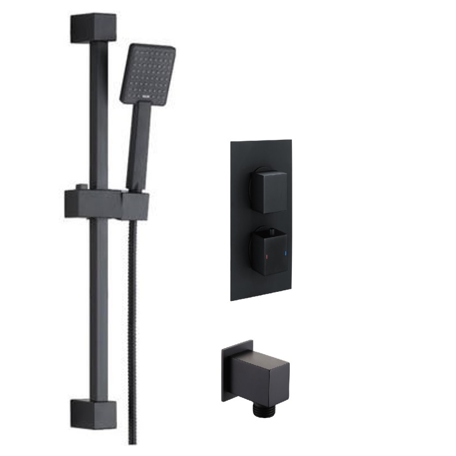 Grade A2 - Black Single Outlet Thermostatic Mixer Shower with Hand Shower - Zana