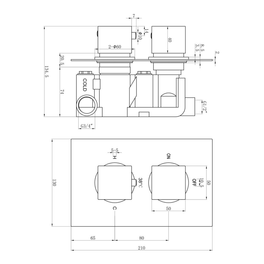 GRADE A1 - Zana Matt Black Dual Control Square Concealed Valve - 1 Outlet