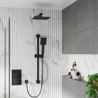 Grade A1 - Black Dual Outlet Wall Mounted  Thermostatic Mixer Shower with Hand Shower - Zana