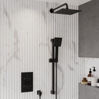 Black 2 Outlet  Wall Mounted  Thermostatic Mixer Shower Set with Hand Shower - Zana Black 2 Outlet  Wall Mounted  Thermostatic Mixer Shower Set with Hand Shower - Zana