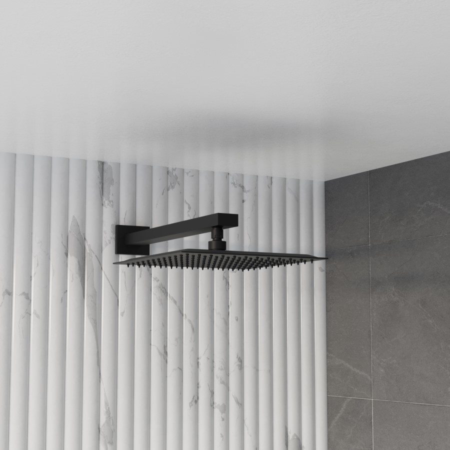 Grade A1 - Black Dual Outlet Wall Mounted  Thermostatic Mixer Shower with Hand Shower - Zana
