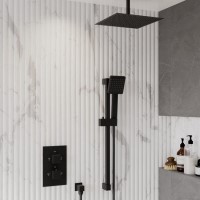 Black 2 Outlet  Ceiling Mounted  Thermostatic Mixer Shower Set with Hand Shower - Zana Black 2 Outlet  Ceiling Mounted  Thermostatic Mixer Shower Set with Hand Shower - Zana