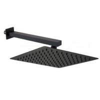 Grade A1 - Black 250mm Slim Square Shower Head and Wall Arm - Zana
