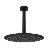 ONLY OPENED - Black 250mm Slim Round Shower Head and Ceiling Arm - Arissa