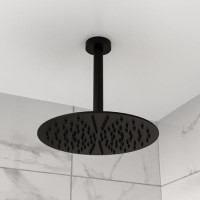 Black 250mm Slim Round Shower Head and Ceiling Arm - Arissa Black 250mm Slim Round Shower Head and Ceiling Arm - Arissa