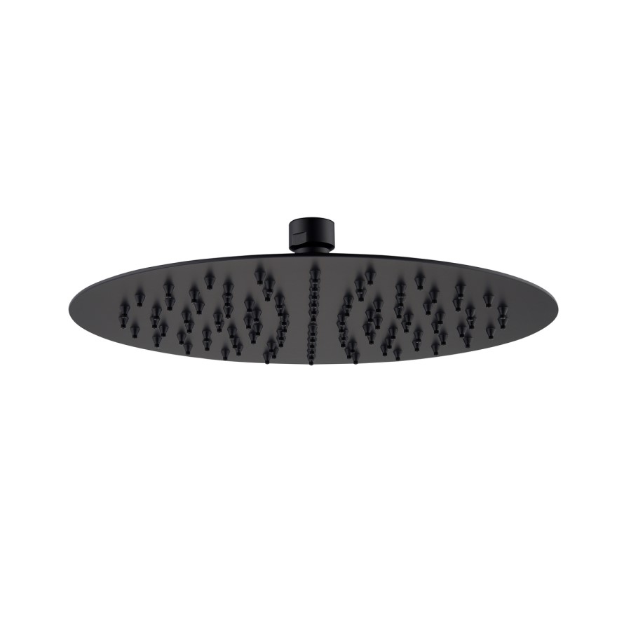 Black 250mm Slim Round Shower Head and Ceiling Arm - Arissa