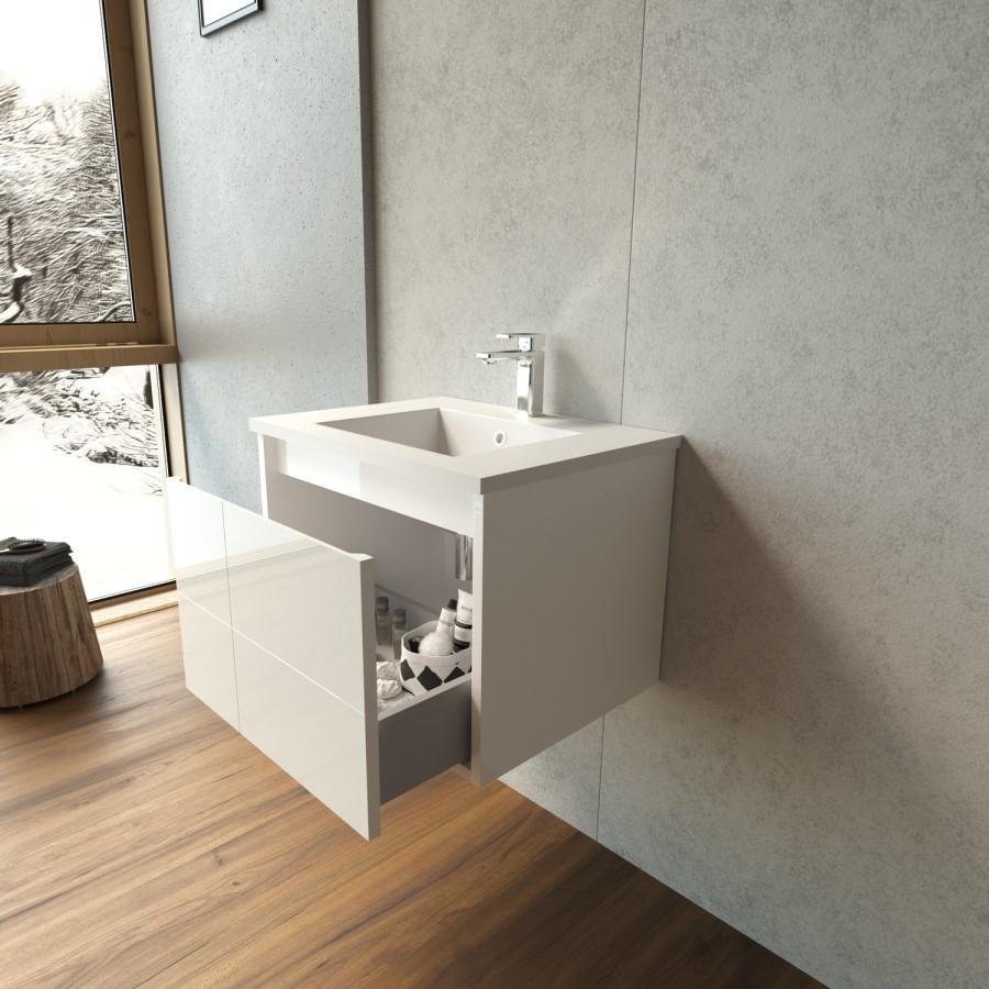 600mm White Wall Hung Vanity Unit with Basin - Toledo