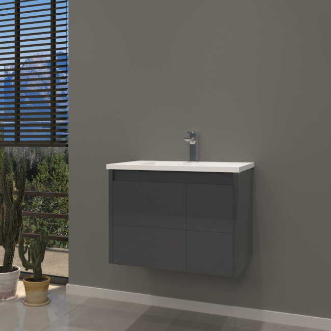 600mm Anthracite Wall Hung Vanity Unit with Basin Toledo Better
