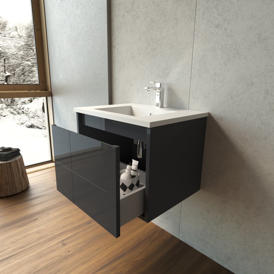 600mm Anthracite Wall Hung Vanity Unit with Basin Toledo Better