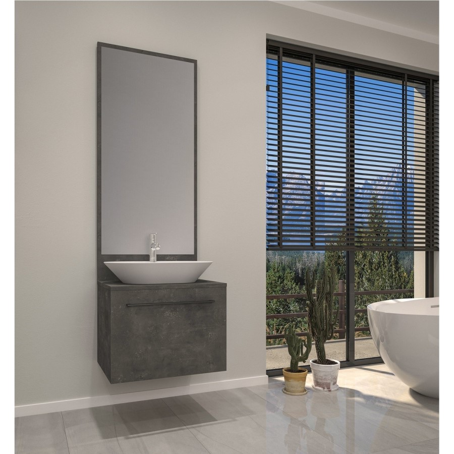 Grade A1 - 600mm Grey Wall Hung Countertop Vanity Unit with Basin and Mirror - Nerja