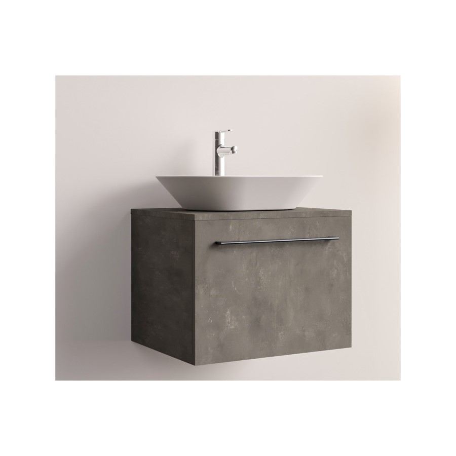 Grade A1 - 600mm Grey Wall Hung Countertop Vanity Unit with Basin and Mirror - Nerja