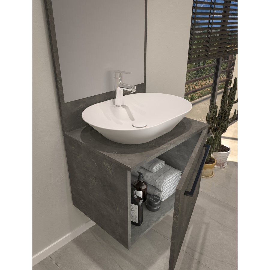 Grade A1 - 600mm Grey Wall Hung Countertop Vanity Unit with Basin and Mirror - Nerja