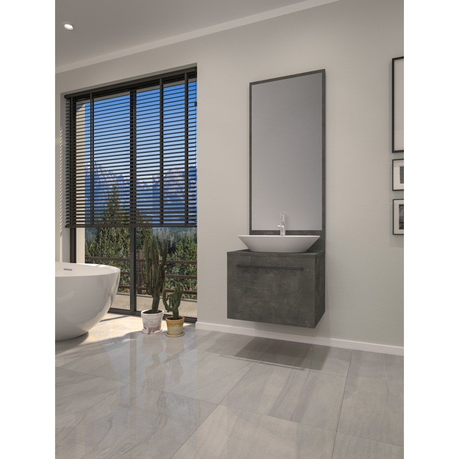Grade A1 - 600mm Grey Wall Hung Countertop Vanity Unit with Basin and Mirror - Nerja
