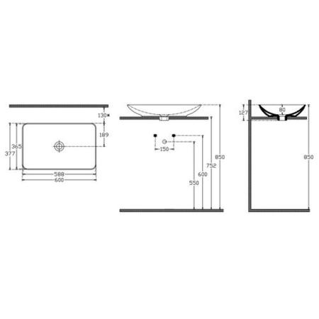 Grade A1 - 600mm Grey Wall Hung Countertop Vanity Unit with Basin and Mirror - Nerja