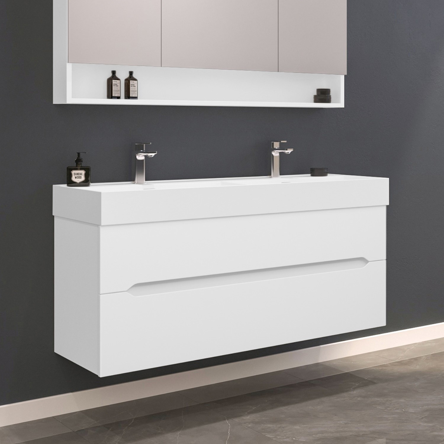 GRADE A1 - 1200mm White Wall Hung Double Vanity Unit with Basin ...