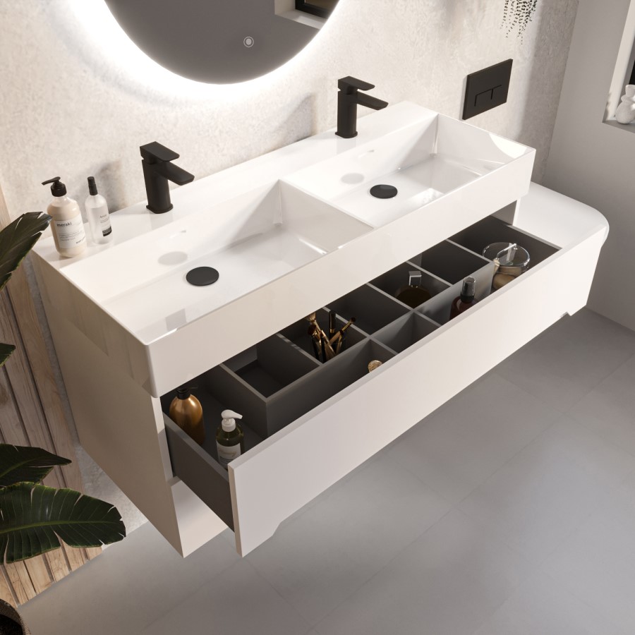 Grade A2 - 1200mm White Wall Hung Double Vanity Unit with Basin - Morella