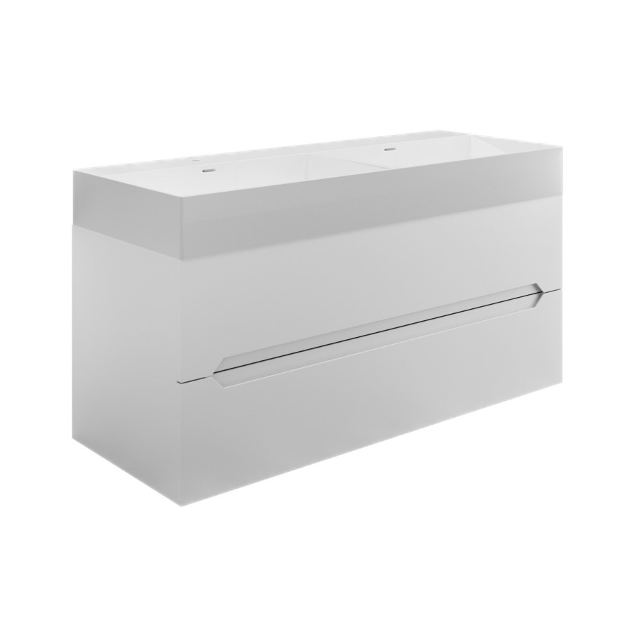 Grade A2 - 1200mm White Wall Hung Double Vanity Unit with Basin - Morella