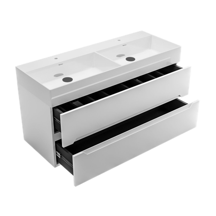 Grade A2 - 1200mm White Wall Hung Double Vanity Unit with Basin - Morella