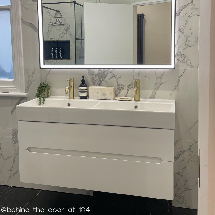 Grade A2 - 1200mm White Wall Hung Double Vanity Unit with Basin - Morella
