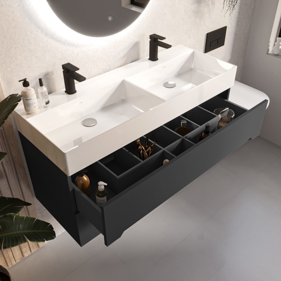 Grade A1 - 1200mm Anthracite Wall Hung Double Vanity Unit with Basin - Morella