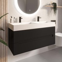 1200mm Black Wall Hung Double Vanity Unit with Basin - Morella 1200mm Black Wall Hung Double Vanity Unit with Basin - Morella