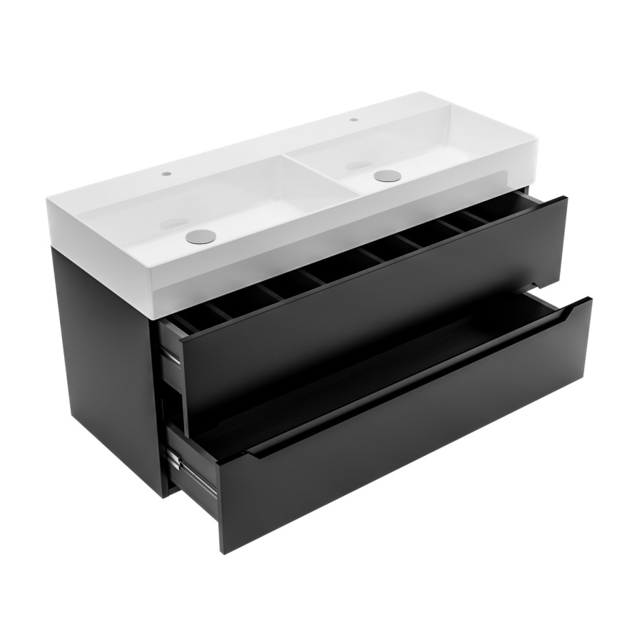 ONLY OPENED - 1200mm Black Wall Hung Double Vanity Unit with Basin - Morella
