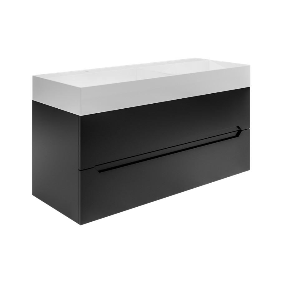 ONLY OPENED - 1200mm Black Wall Hung Double Vanity Unit with Basin - Morella