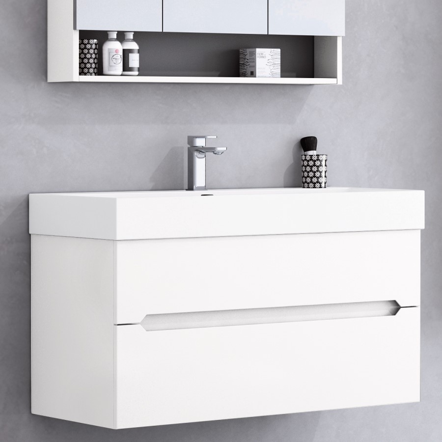 Grade A1 - 800mm Matt White Wall Hung Basin Vanity Unit - Morella