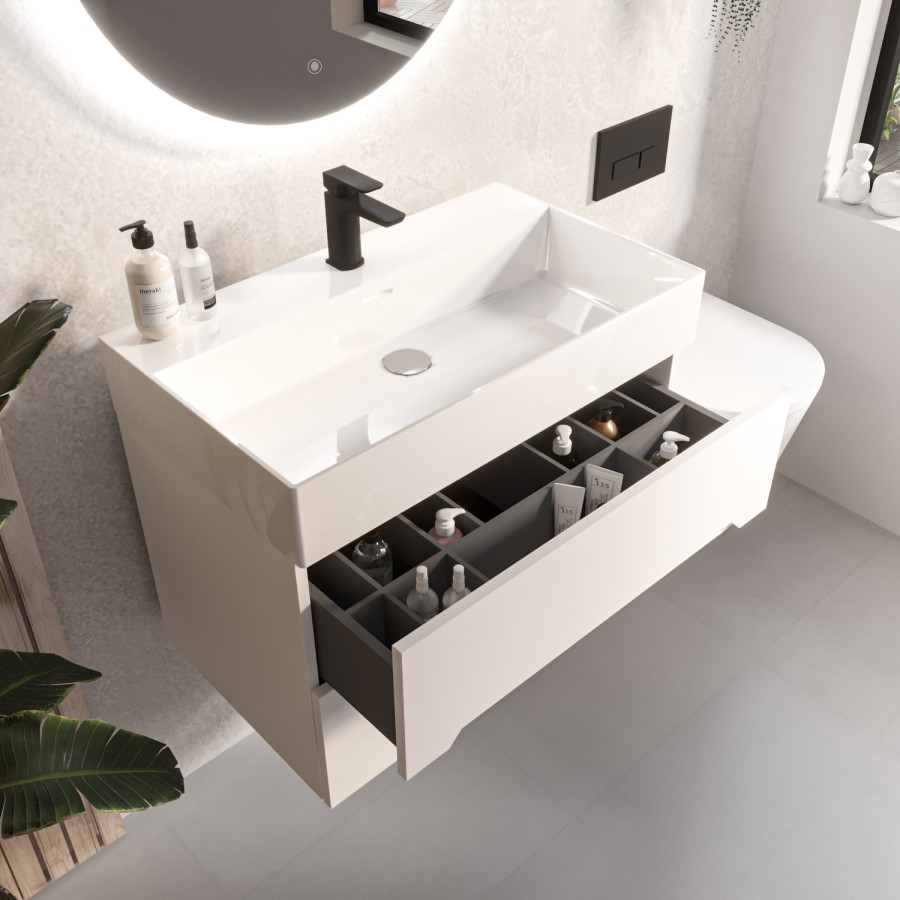 Grade A1 - 800mm Matt White Wall Hung Basin Vanity Unit - Morella