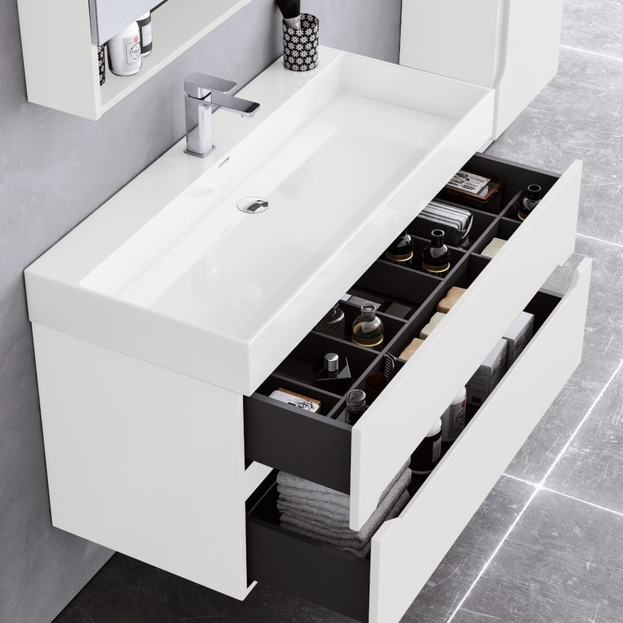 Grade A1 - 800mm Matt White Wall Hung Basin Vanity Unit - Morella