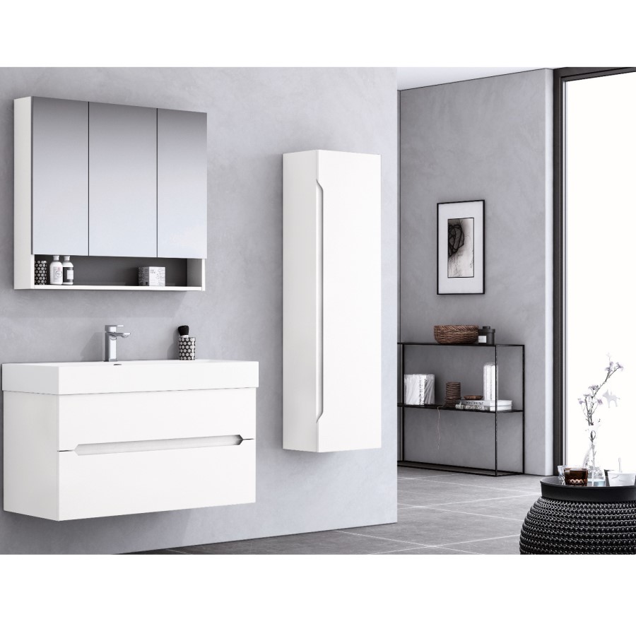 Grade A1 - 800mm Matt White Wall Hung Basin Vanity Unit - Morella