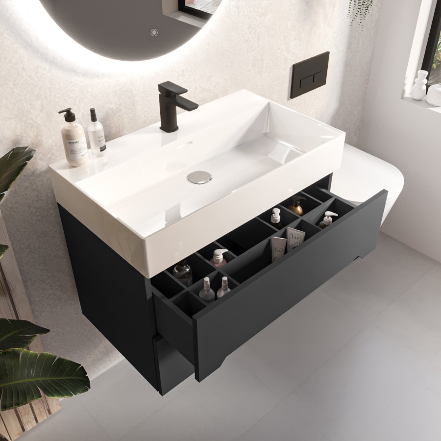 Grade A1 - 800mm Anthracite Wall Hung Vanity Unit with Basin - Morella