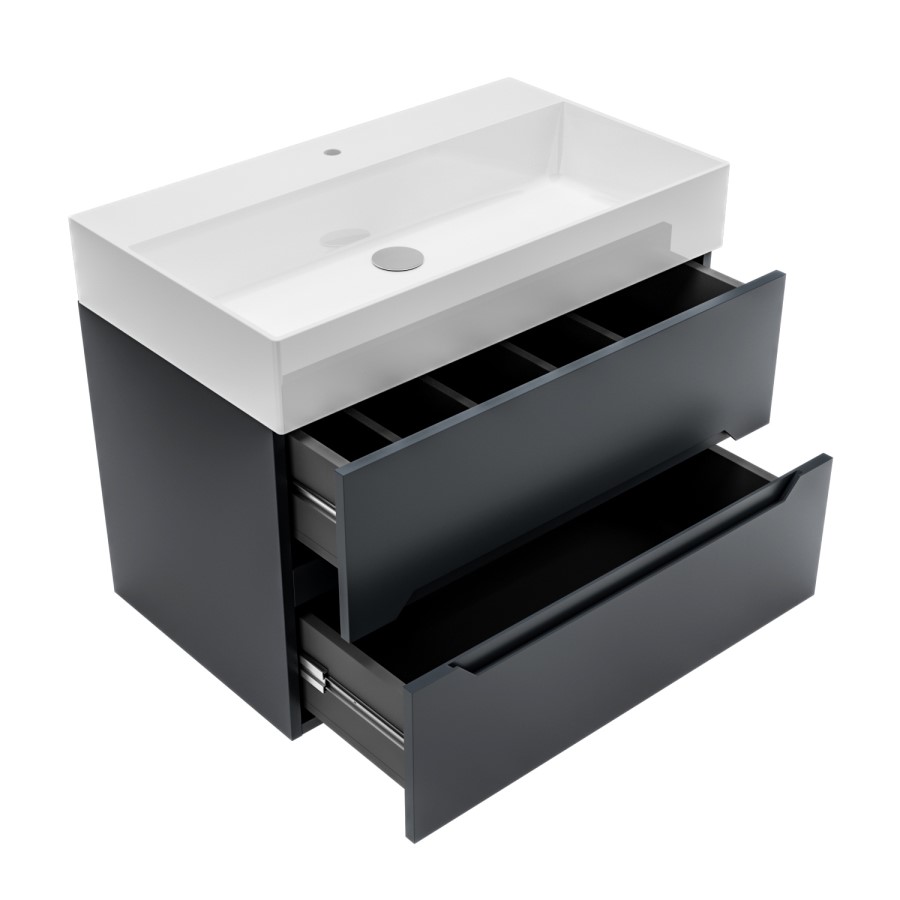 Grade A1 - 800mm Anthracite Wall Hung Vanity Unit with Basin - Morella