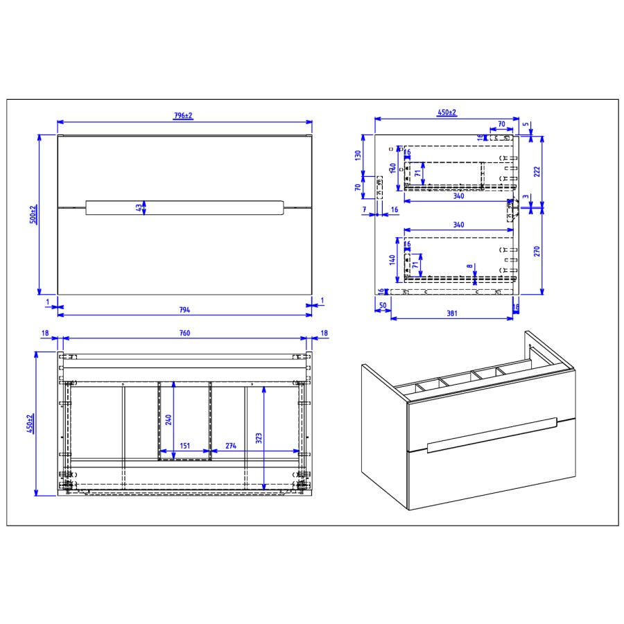 Grade A1 - 800mm Anthracite Wall Hung Vanity Unit with Basin - Morella