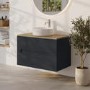 800mm Anthracite Wall Hung Countertop Vanity Unit with Oak Worktop and Basin - Morella
