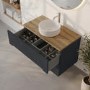 800mm Anthracite Wall Hung Countertop Vanity Unit with Oak Worktop and Basin - Morella