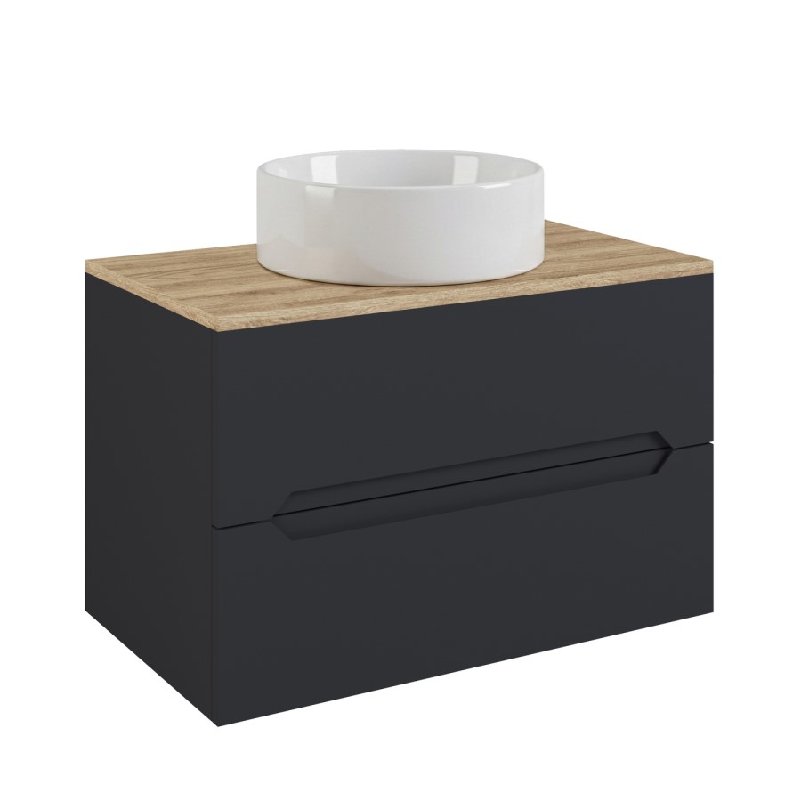 800mm Anthracite Wall Hung Countertop Vanity Unit with Oak Worktop and Basin - Morella