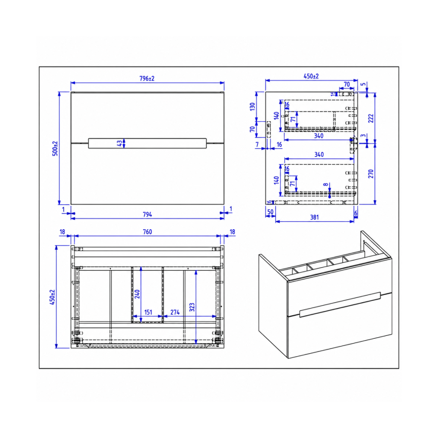800mm Anthracite Wall Hung Countertop Vanity Unit with Oak Worktop and Basin - Morella