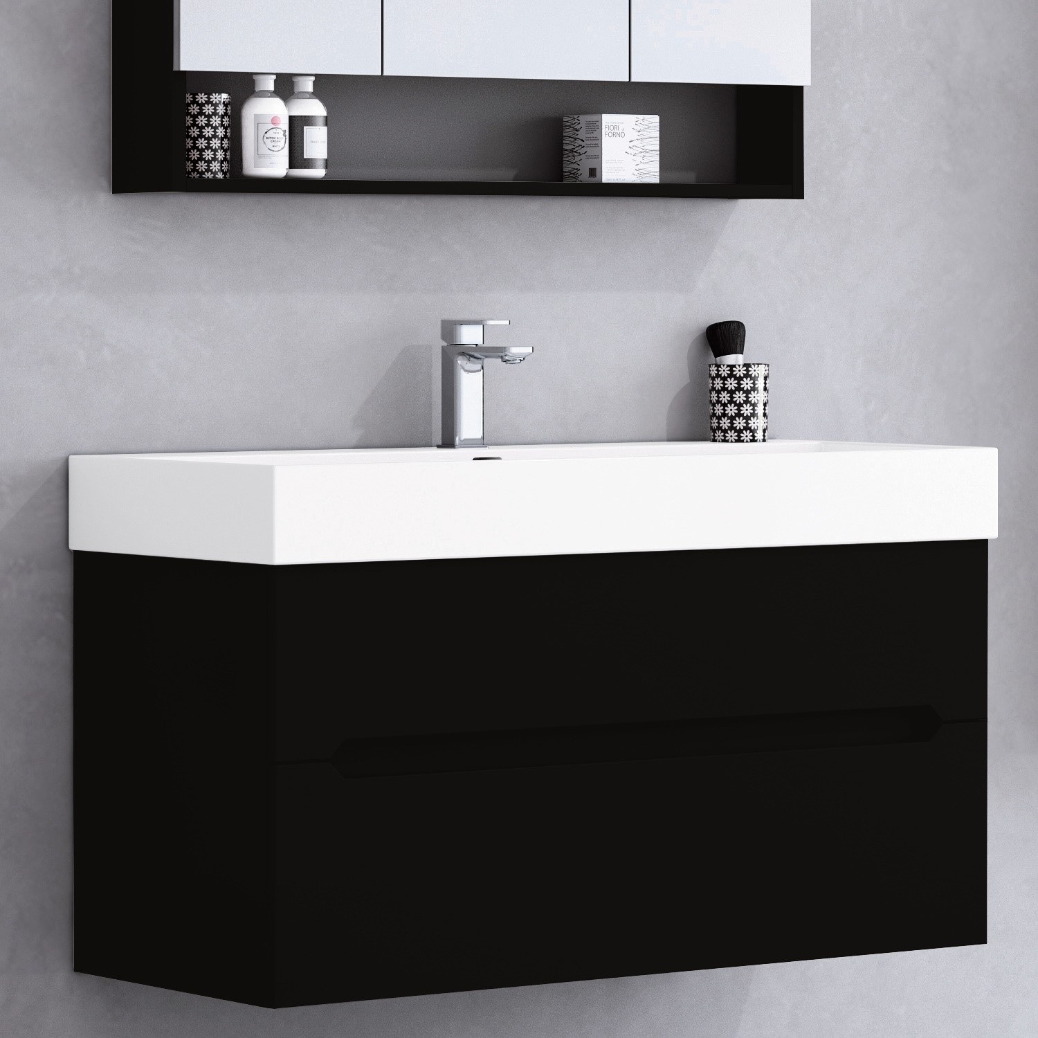 Grade A1 800mm Black Wall Hung Vanity Unit with Basin Morella
