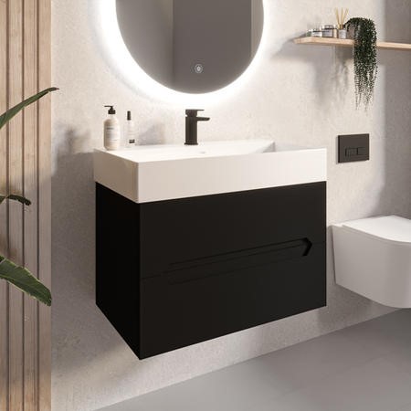 800mm Black Wall Hung Vanity Unit With, Black Wall Hung Double Vanity Unit