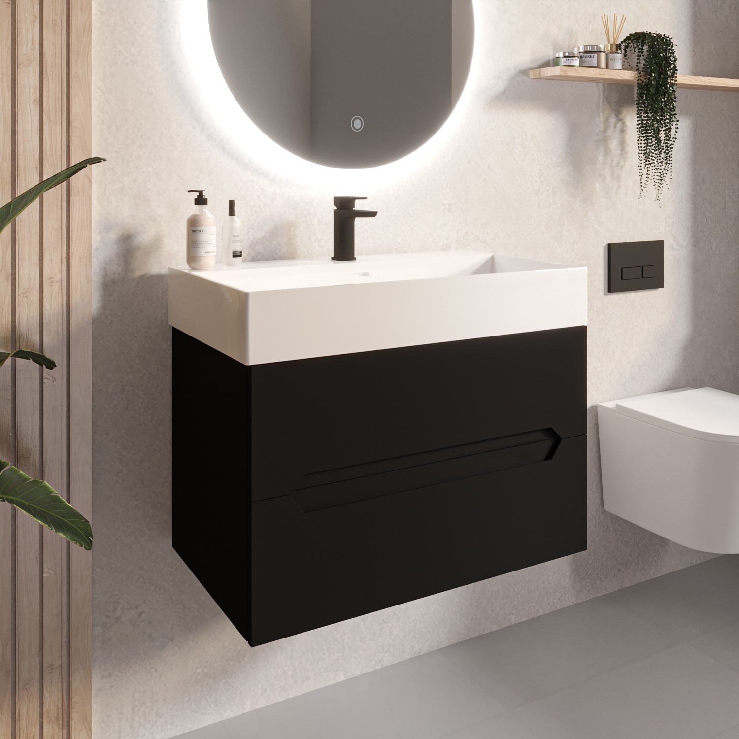 Omile Bathroom Wall Hung Ceramic Basin Sink Vanity Unit Cabinets & Tap Sets 