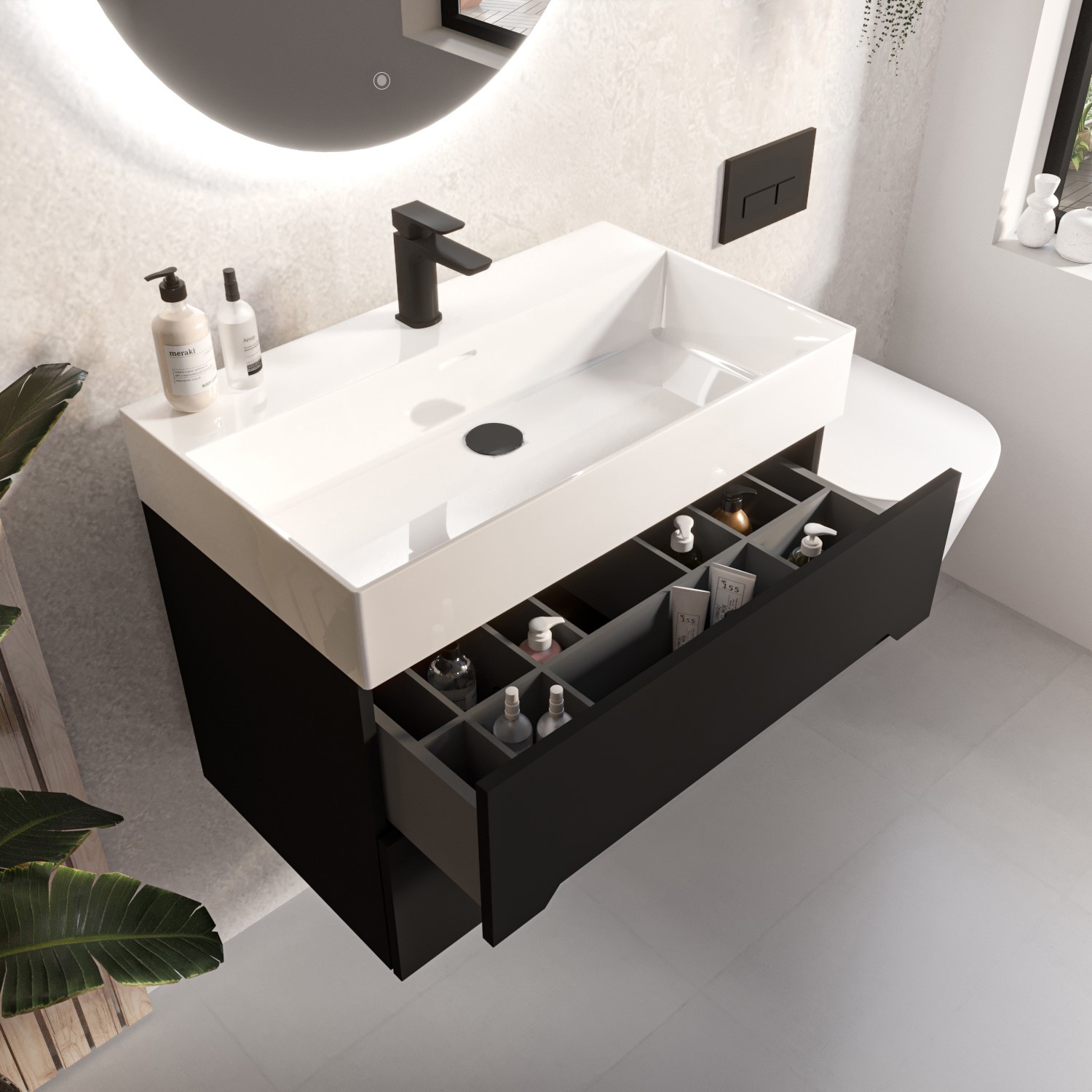 800mm Black Wall Hung Vanity Unit With, Double Sink Floating Vanity Unit