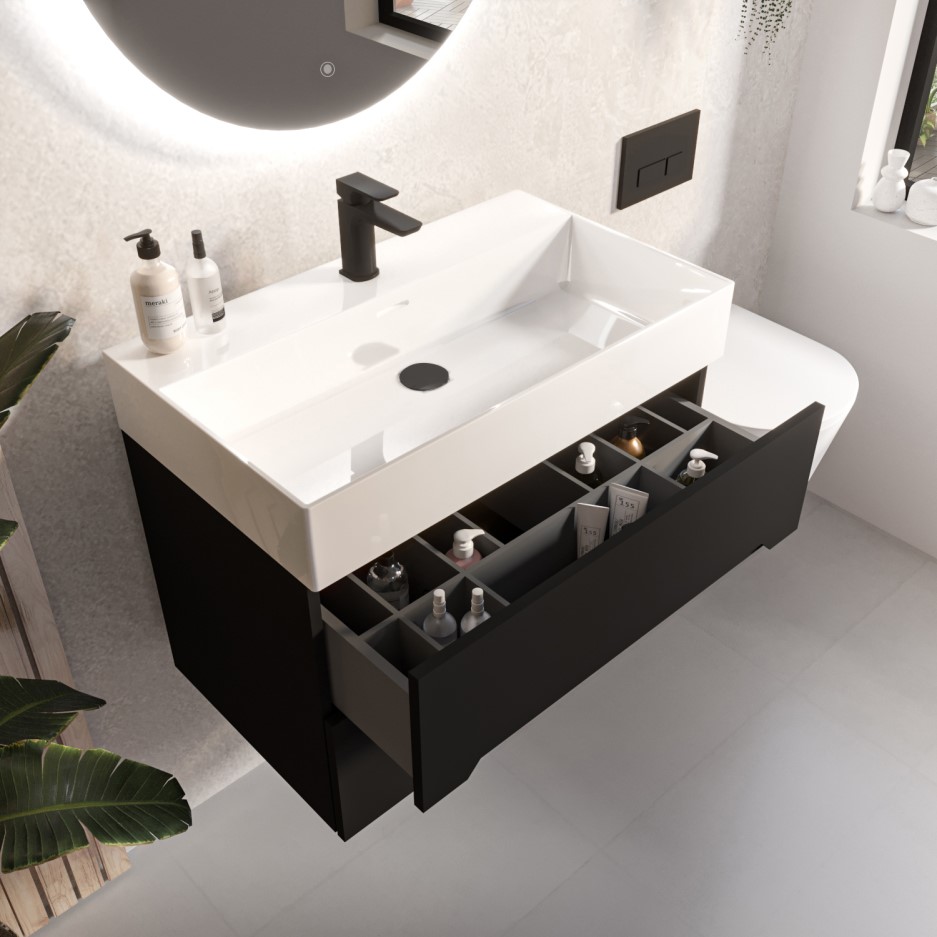 800mm Black Wall Hung Vanity Unit with Basin Morella Better Bathrooms 800mm Black Wall Hung Vanity Unit with Basin Morella Better Bathrooms