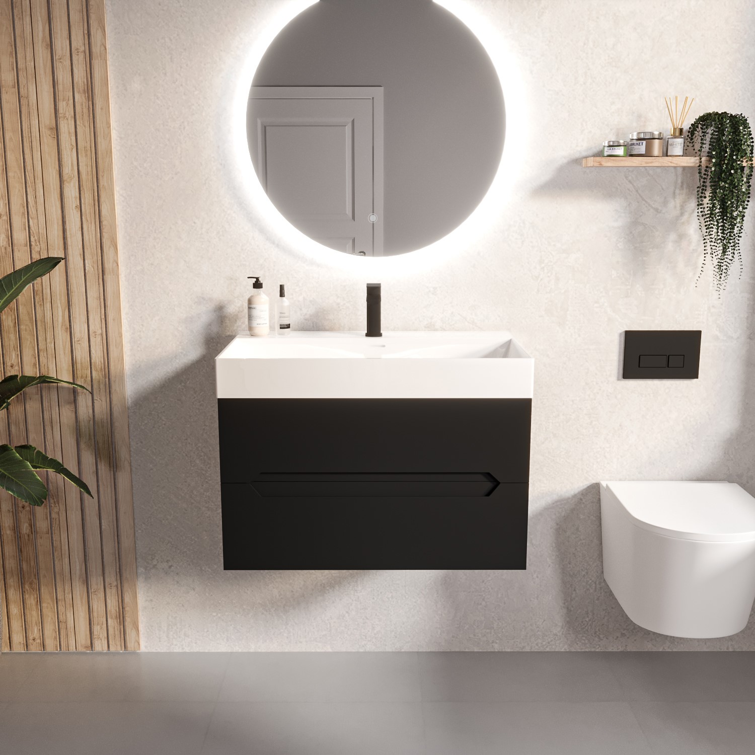 800mm Black Wall Hung Vanity Unit with Basin - Morella - Better Bathrooms