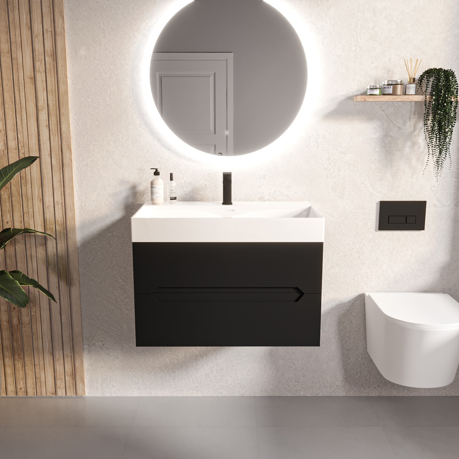 800mm Black Wall Hung Vanity Unit With, Black Wall Hung Double Vanity Unit