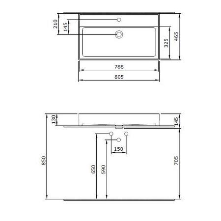 Grade A2 - 800mm Black Wall Hung Vanity Unit with Basin - Morella